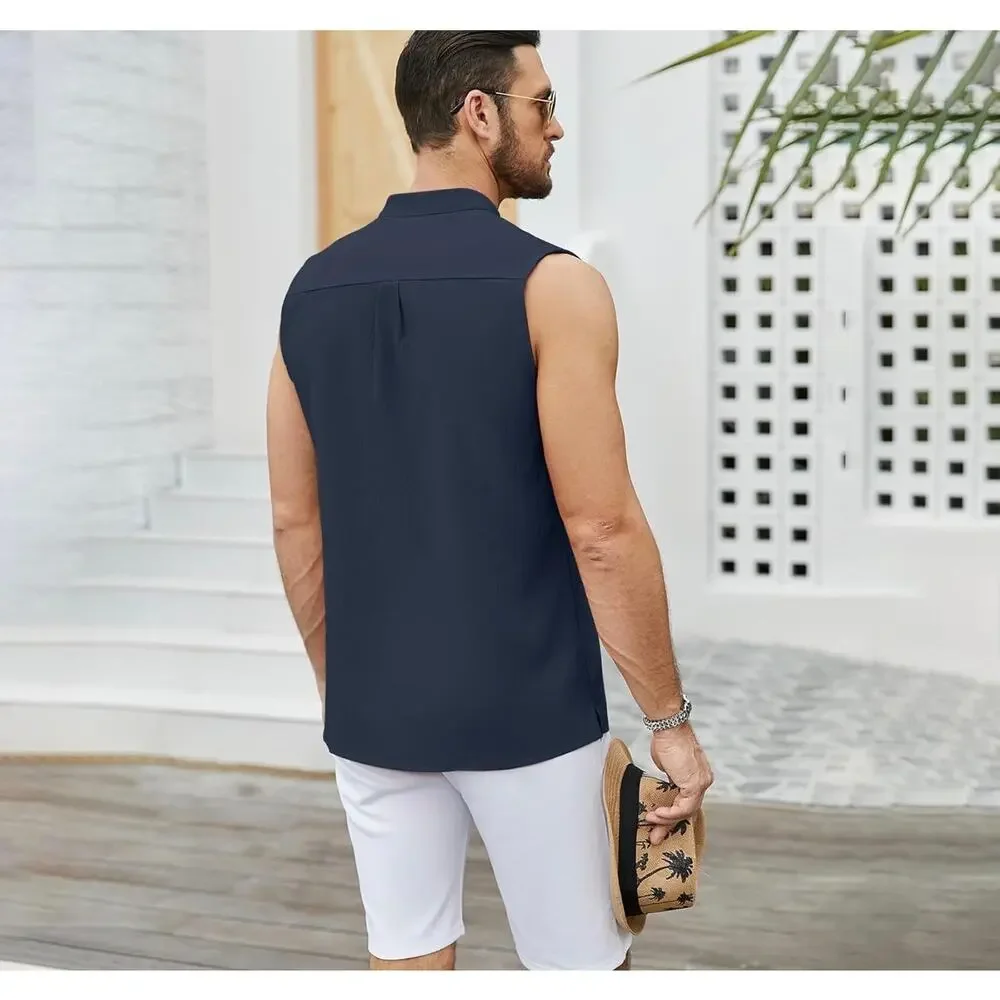 Hawalili Mens Sleeveless Henley Neck Beach Shirt Sky Blue Size XL - Picture 3 of 7